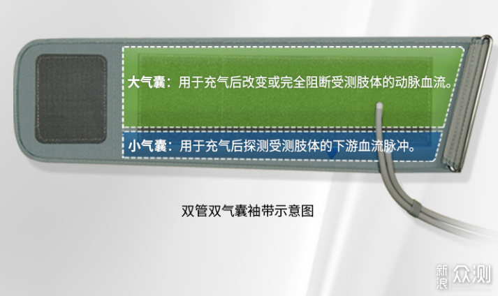 血压计袖带采用了双气囊设计,上游大气囊用于充气后改变或完全阻断受