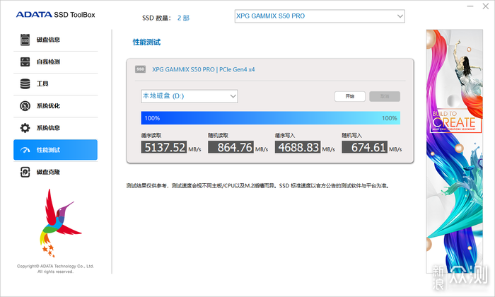 XPG 翼龙 S50Pro 2000GB PCIe4.0 SSD开箱简测_新浪众测