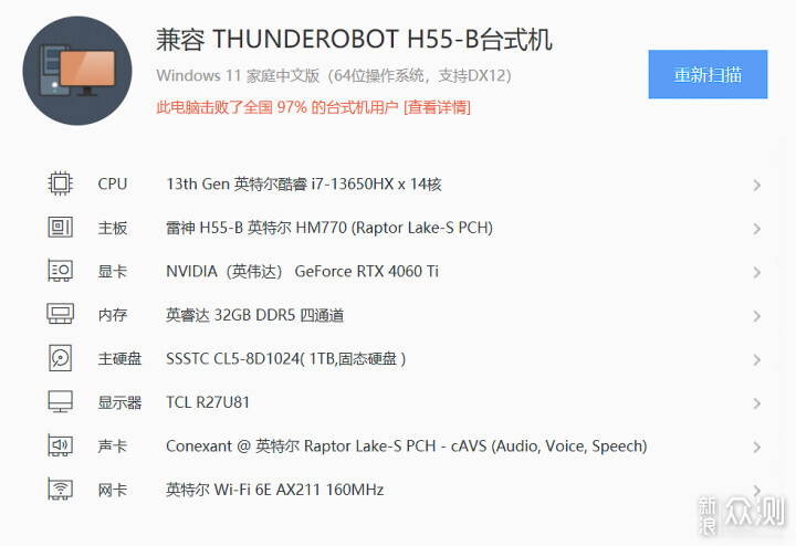 笔记本U搭台式4060Ti 雷神黑武士猎刃拆机评测_新浪众测