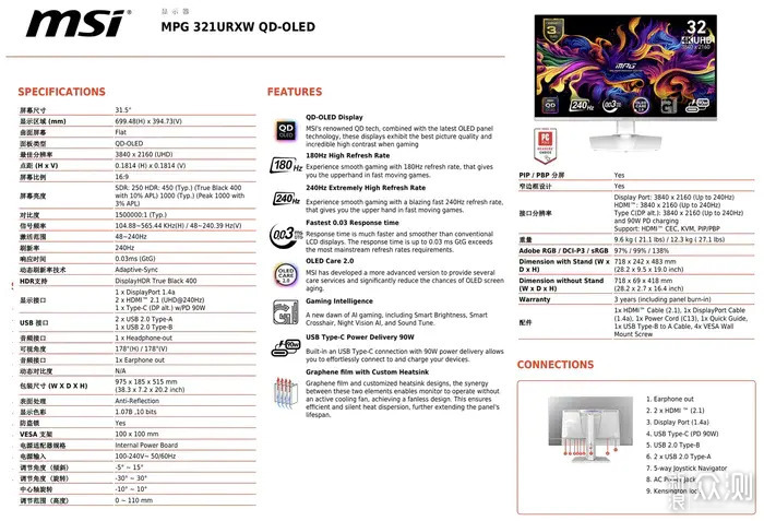 微星MPG 321URXW QD-OLED"极光"纯白显示器_新浪众测