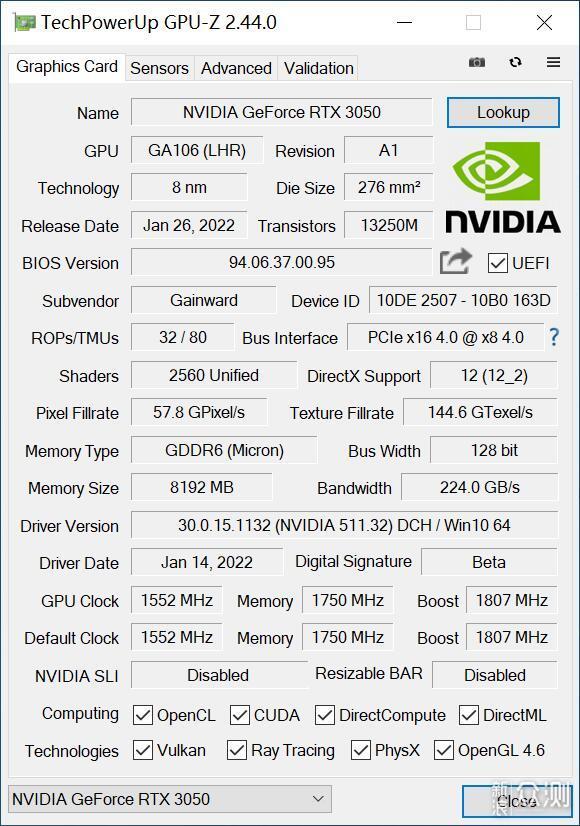 耕升rtx 3050追风8g显卡